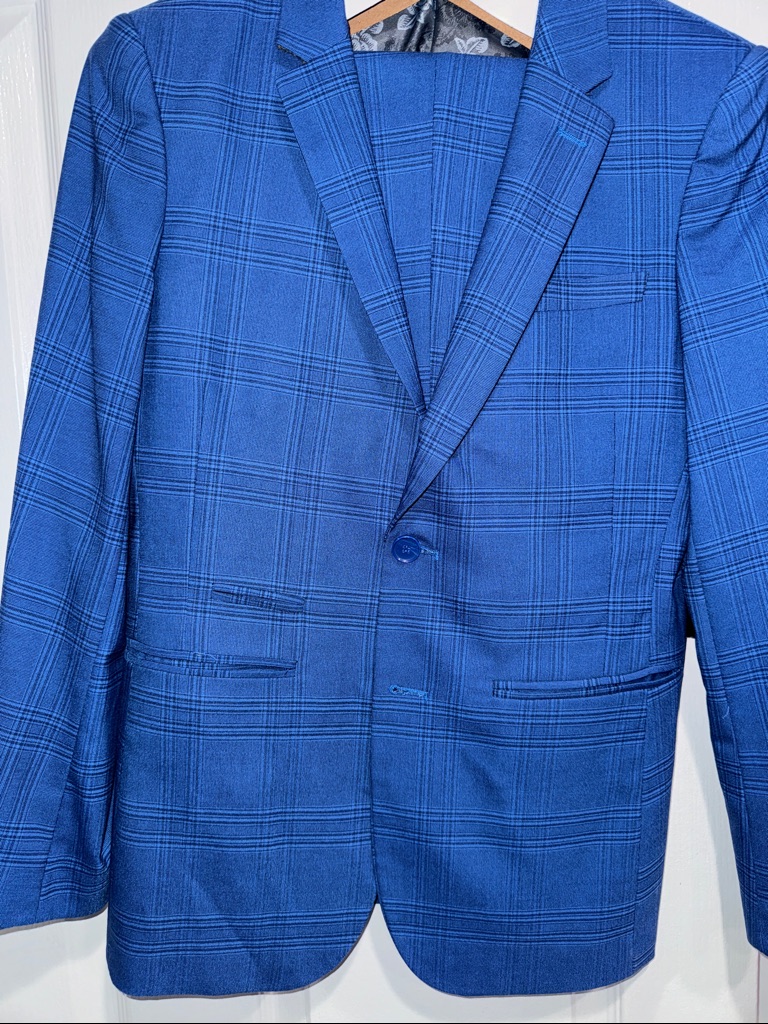 Classic Blue Plaid Men's Suit